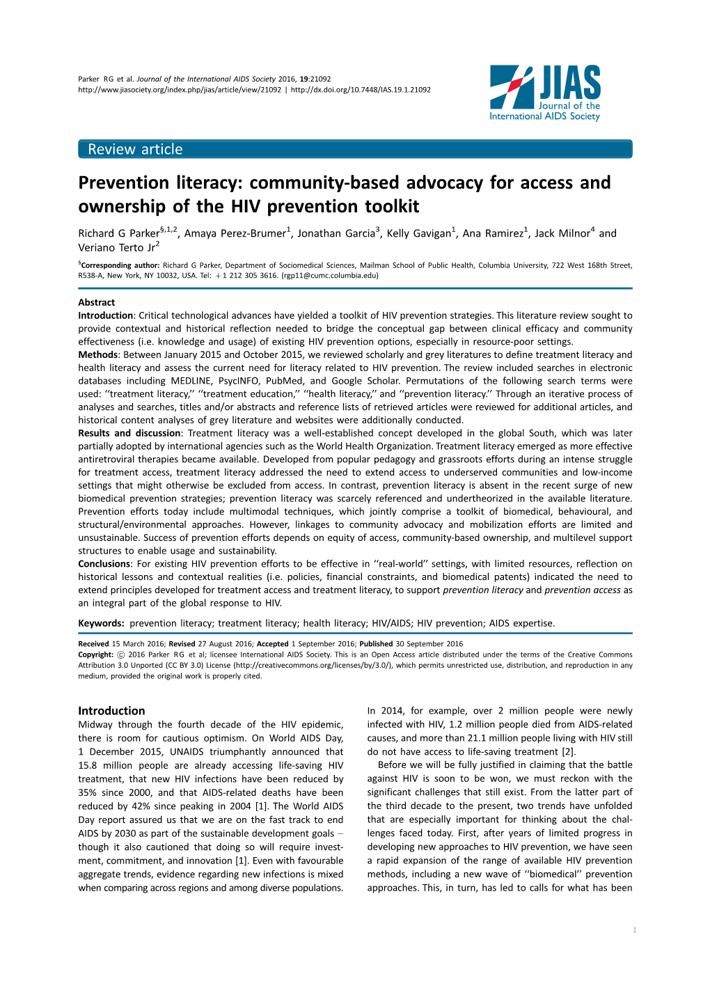 Prevention Literacy: Community-Based Advocacy for Access and Ownership