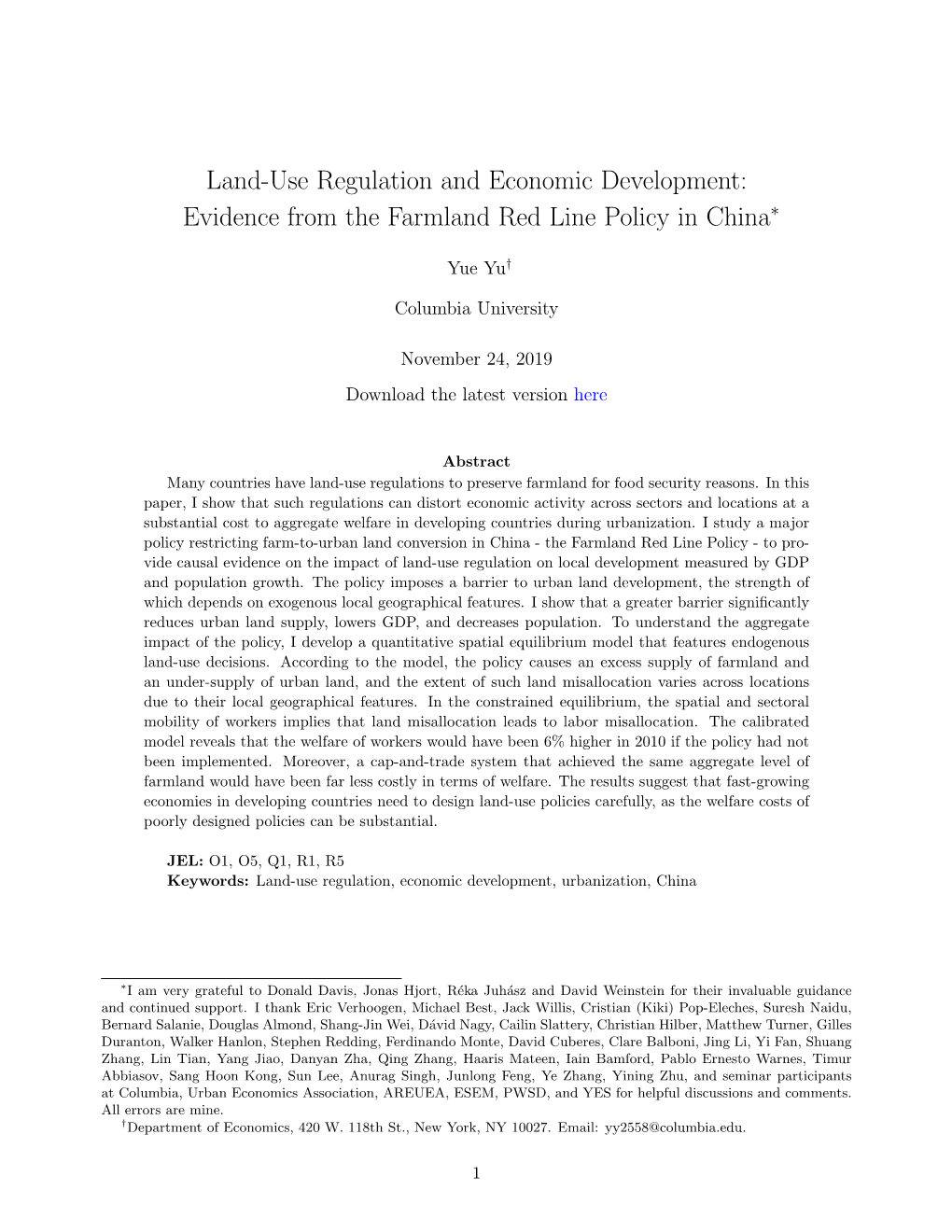 Land-Use Regulation and Economic Development: Evidence from the Farmland Red Line Policy in China∗