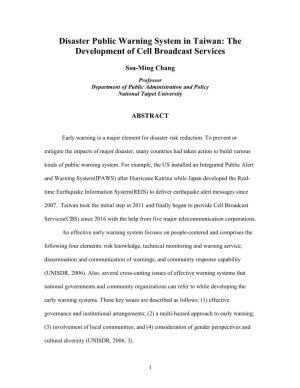 2018 ASPA Paper Disaster Public Warning System in Taiwan the Development of Cell Broadcast Services