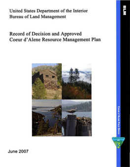 Record of Decision and Approved Coeur D'alene Resource Management Plan