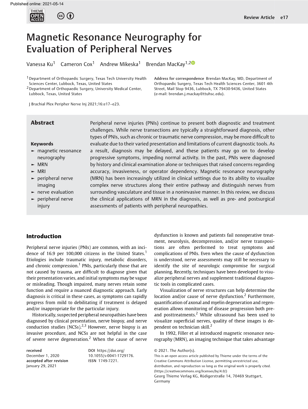 Magnetic Resonance Neurography for Evaluation of Peripheral Nerves