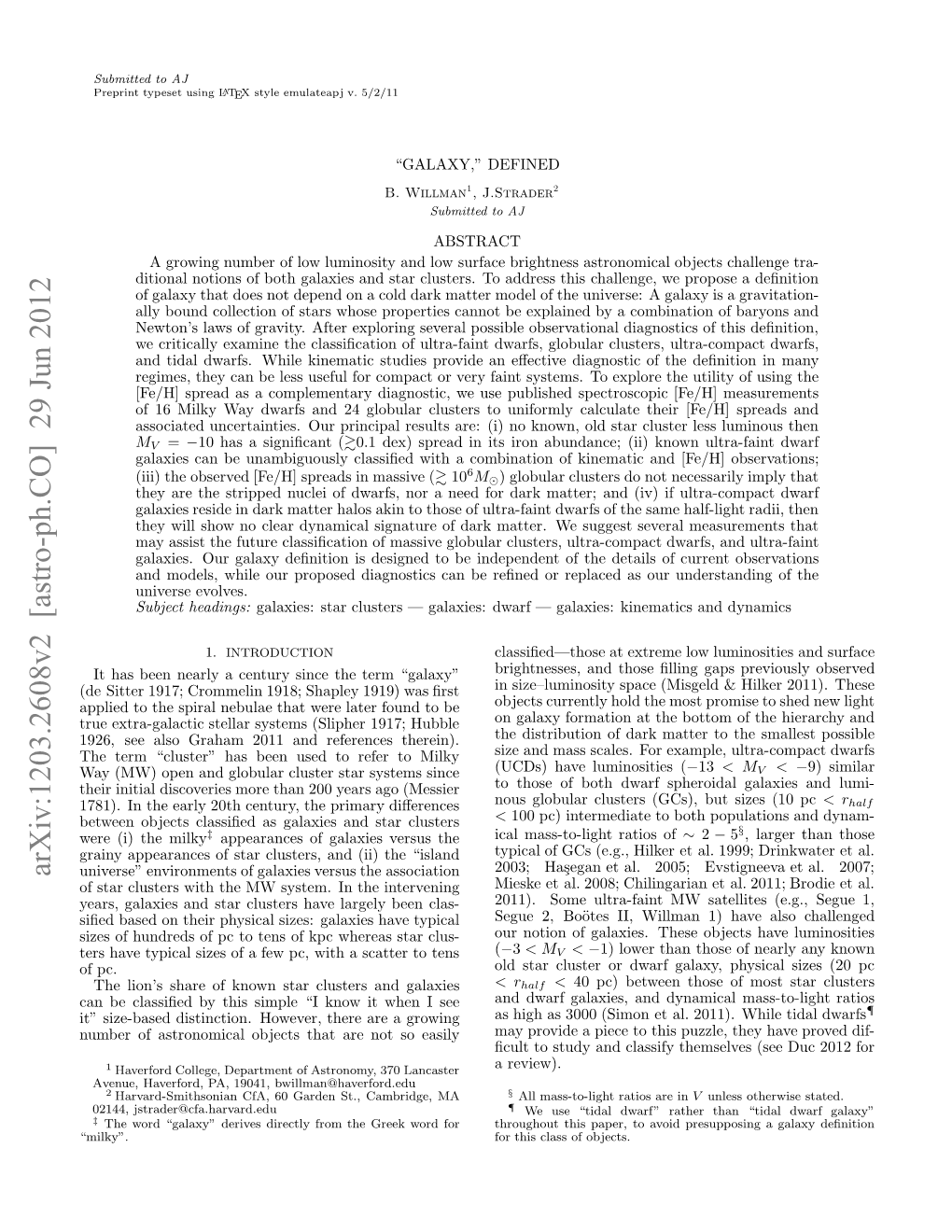 Arxiv:1203.2608V2 [Astro-Ph.CO] 29 Jun 2012