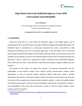Major Flood Event in the Mullerthal Region on 1 June 2018: Event Analysis and Predictability