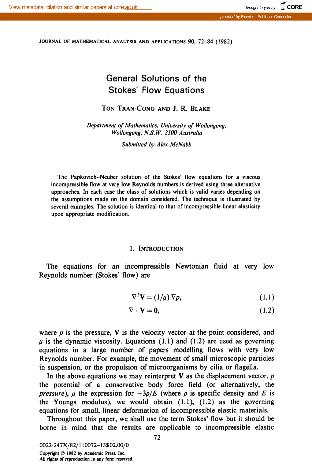 General Solutions of the Stokes' Flow Equations