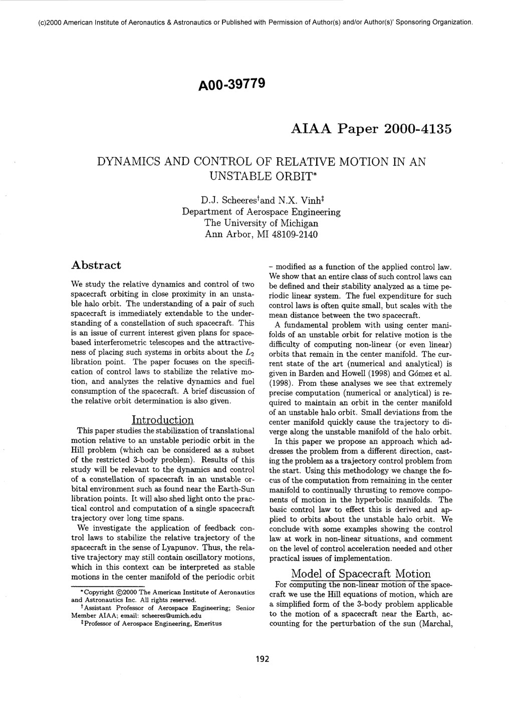 Dynamics and Control of Relative Motion in an Unstable Orbit*