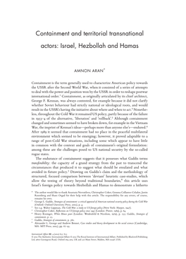 Containment and Territorial Transnational Actors: Israel, Hezbollah and Hamas