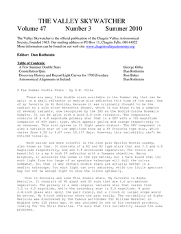 THE VALLEY SKYWATCHER Volume 47 Number 3 Summer 2010