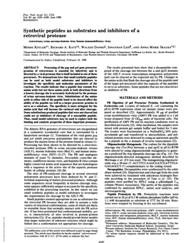 Retroviral Protease (Retroviruses/Avian Sarcoma4eukosis Virus/Human Immunodeficiency Virus) MOSHE KOTLER*T, RICHARD A