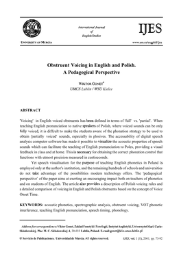 Obstruent Voicing in English and Polish. a Pedagogical Perspective