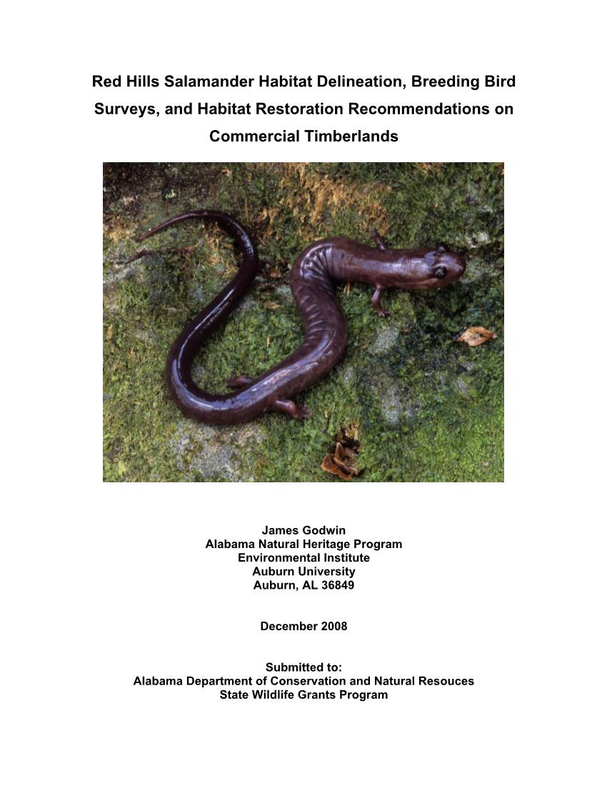 Red Hills Salamander Habitat Delineation, Breeding Bird Surveys, and Habitat Restoration Recommendations On