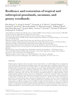 Resilience and Restoration of Tropical and Subtropical Grasslands, Savannas, and Grassy Woodlands