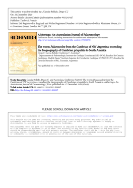 Alcheringa: an Australasian Journal of Palaeontology the Worm