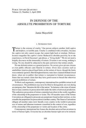In Defense of the Absolute Prohibition of Torture