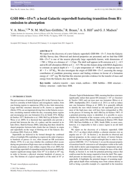 GSH 006−15+7: a Local Galactic Supershell Featuring Transition from H I Emission to Absorption � V