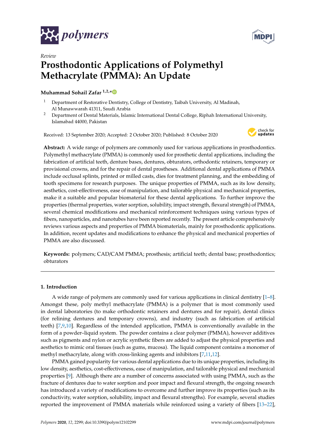Prosthodontic Applications of Polymethyl Methacrylate (PMMA): an Update