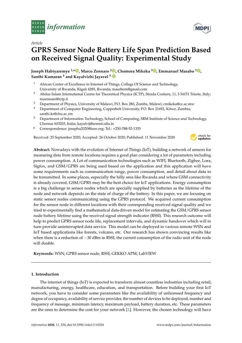 GPRS Sensor Node Battery Life Span Prediction Based on Received Signal Quality: Experimental Study