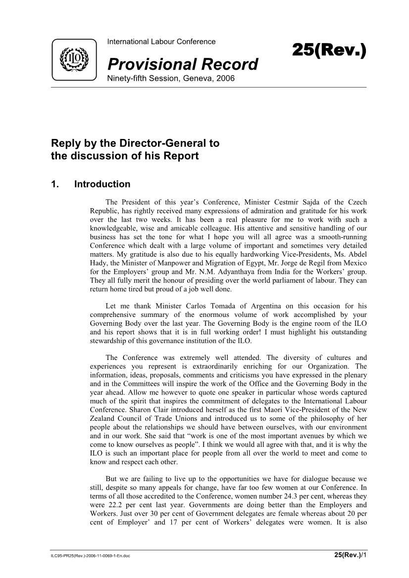 Reply by the Director-General to the Discussion of His Report