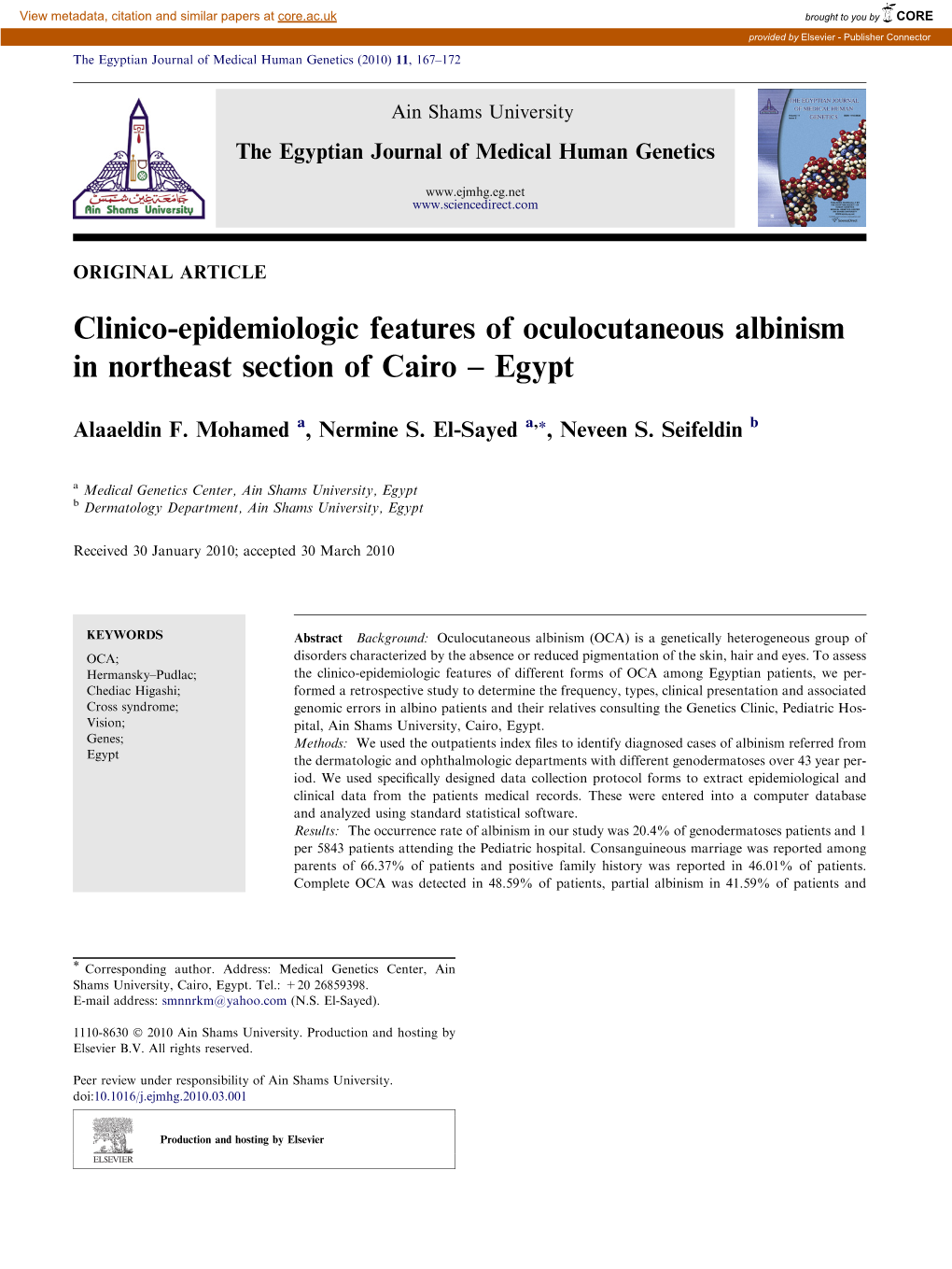 Egyptian Journal of Medical Human Genetics (2010) 11, 167–172