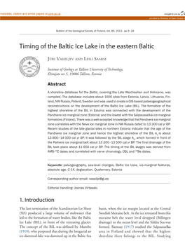 Timing of the Baltic Ice Lake in the Eastern Baltic