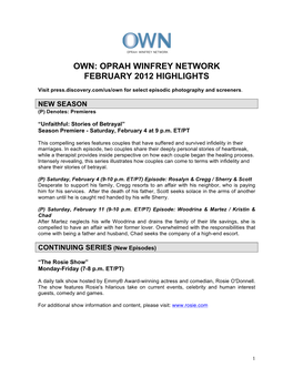 Oprah Winfrey Network February 2012 Highlights