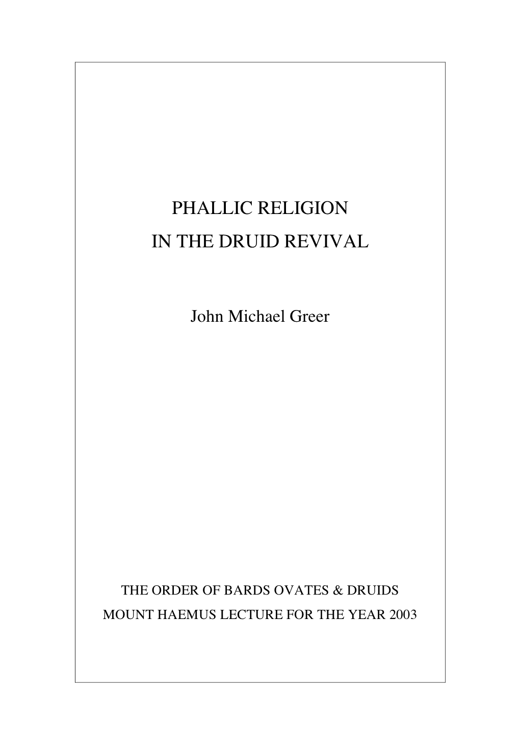 Phallic Religion in the Druid Revival
