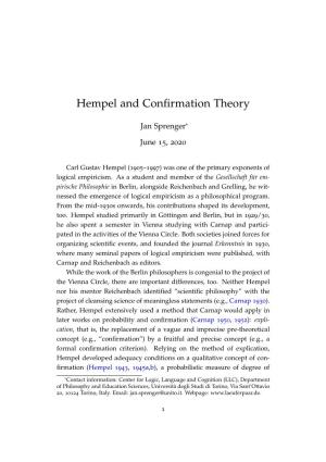 Hempel and Confirmation Theory