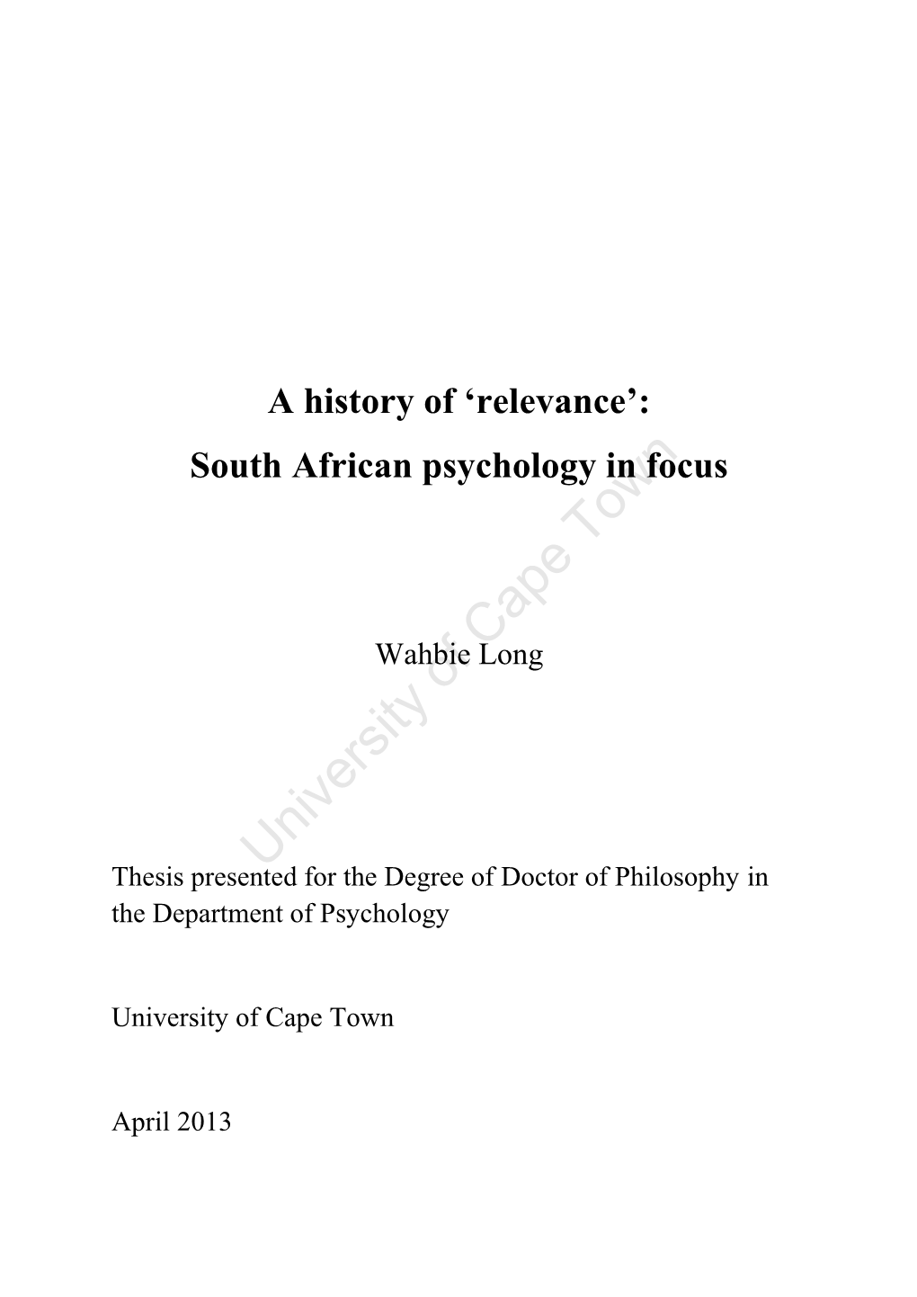 Relevance': South African Psychology in Focus