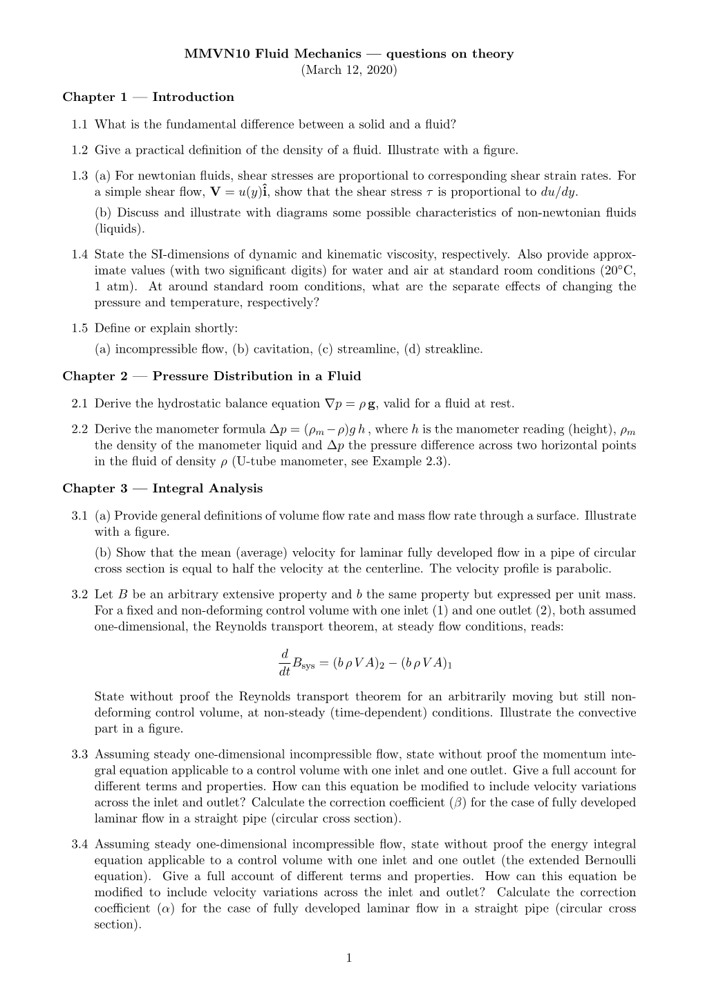 MMVN10 Fluid Mechanics — Questions on Theory (March 12, 2020)