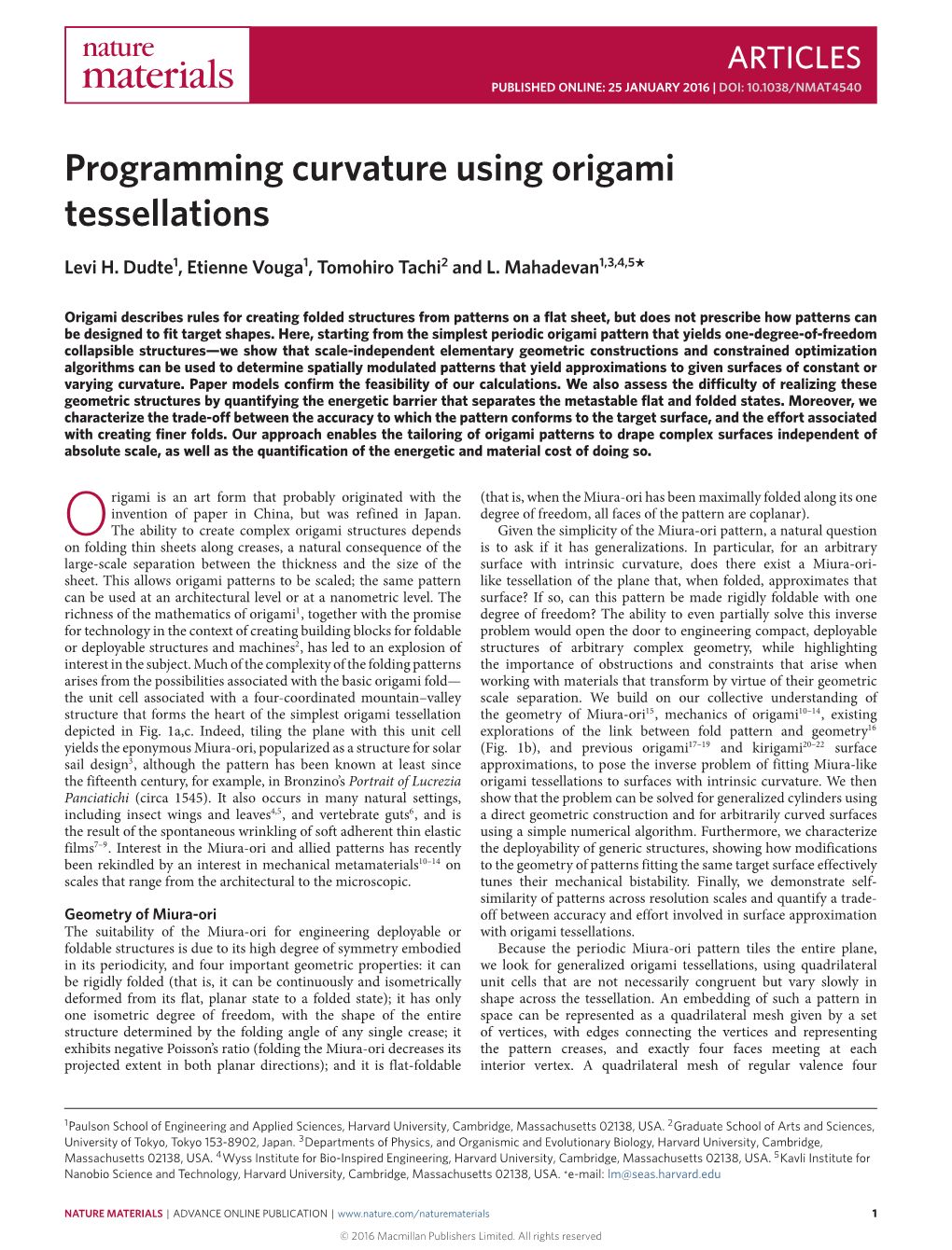 Programming Curvature Using Origami Tessellations