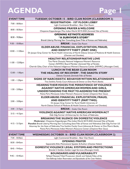 AGENDA Page 1 EVENT TIME TUESDAY, OCTOBER 15 - BIRD CLAN ROOM (CLASSROOM 2)