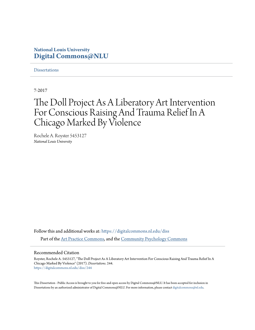 The Doll Project As a Liberatory Art Intervention for Conscious Raising And