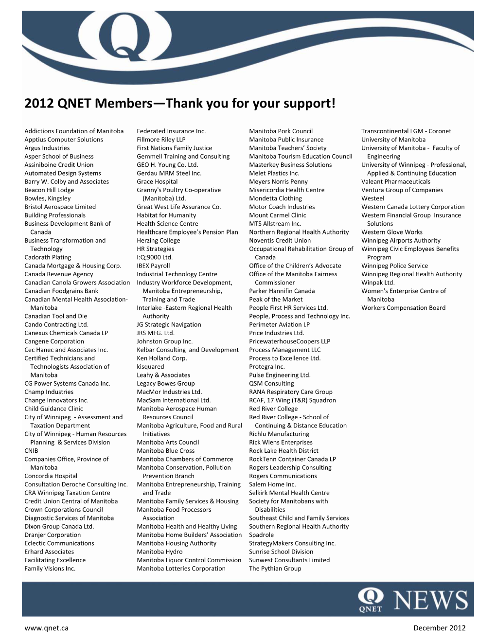 December 2012 QNET Member Listing