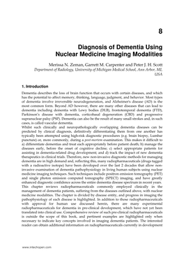 Diagnosis of Dementia Using Nuclear Medicine Imaging Modalities