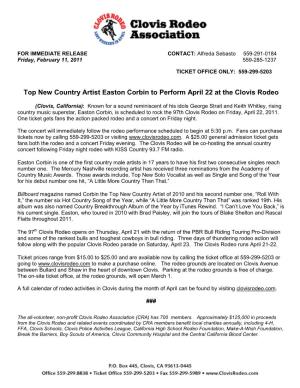 Top New Country Artist Easton Corbin to Perform April 22 at the Clovis Rodeo