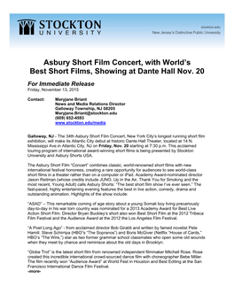 Asbury Short Film Concert, with World's Best Short Films, Showing