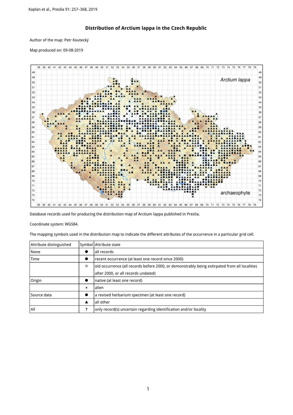 1 Distribution of Arctium Lappa in the Czech Republic