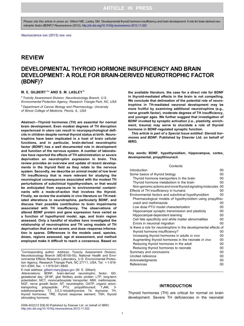 Developmental Thyroid Hormone Insufficiency and Brain Development: a Role for Brain-Derived Neurotrophic Factor (Bdnf)?