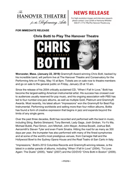 Chris Botti to Play the Hanover Theatre