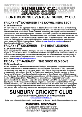 Sunbury Cricket Club Lower Hampton Road, Sunbury-On-Thames Tw16 5Ps