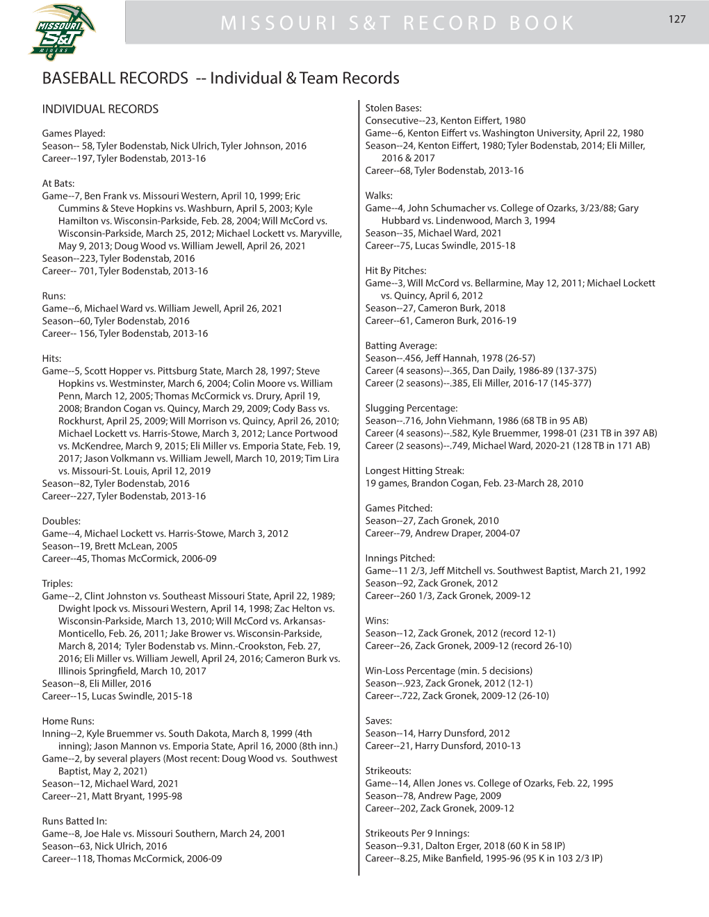 Missouri S&T Record Book