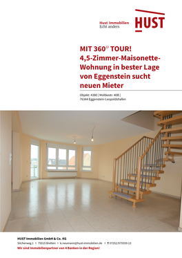 4,5-Zimmer-Maisonette- Wohnung in Bester Lage Von Eggenstein Sucht Neuen Mieter
