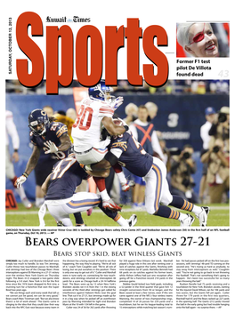 Bears Overpower Giants 27-21 Bears Stop Skid, Beat Winless Giants