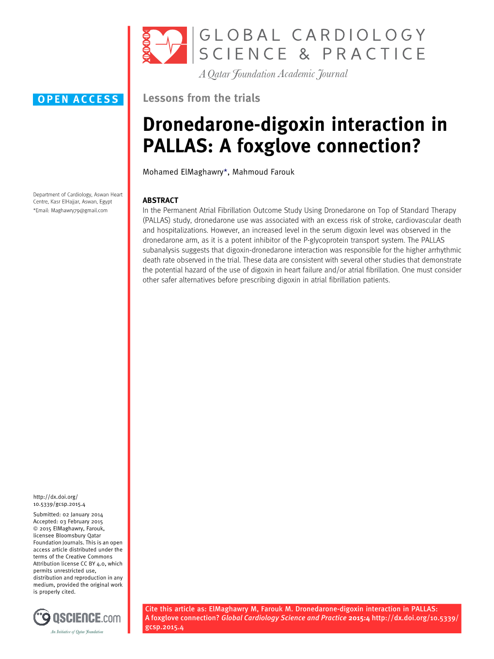 Dronedarone-Digoxin Interaction in PALLAS: a Foxglove Connection?