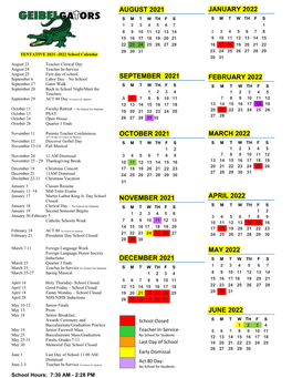 2021-2022 School Calendar