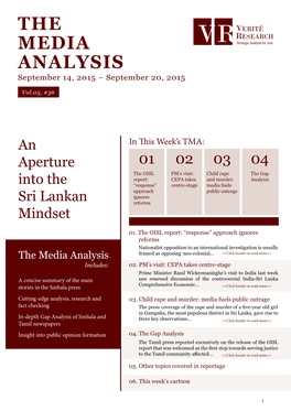 THE MEDIA ANALYSIS September 14, 2015 – September 20, 2015