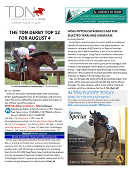 The Tdn Derby Top 12 for August 4