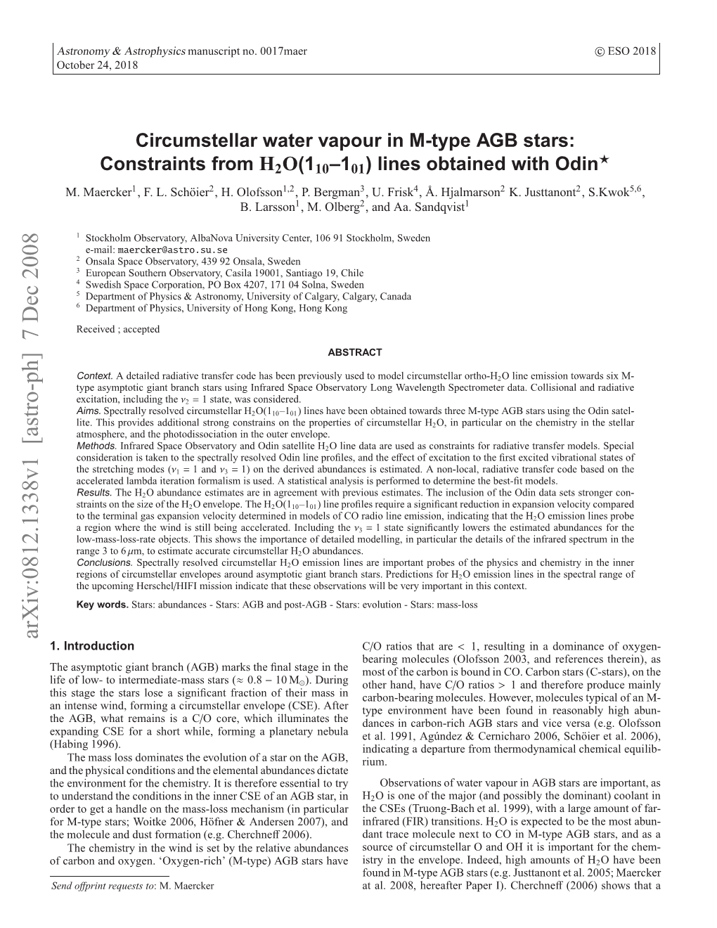 Circumstellar Water Vapour in M-Type AGB Stars: Constraints from H2O