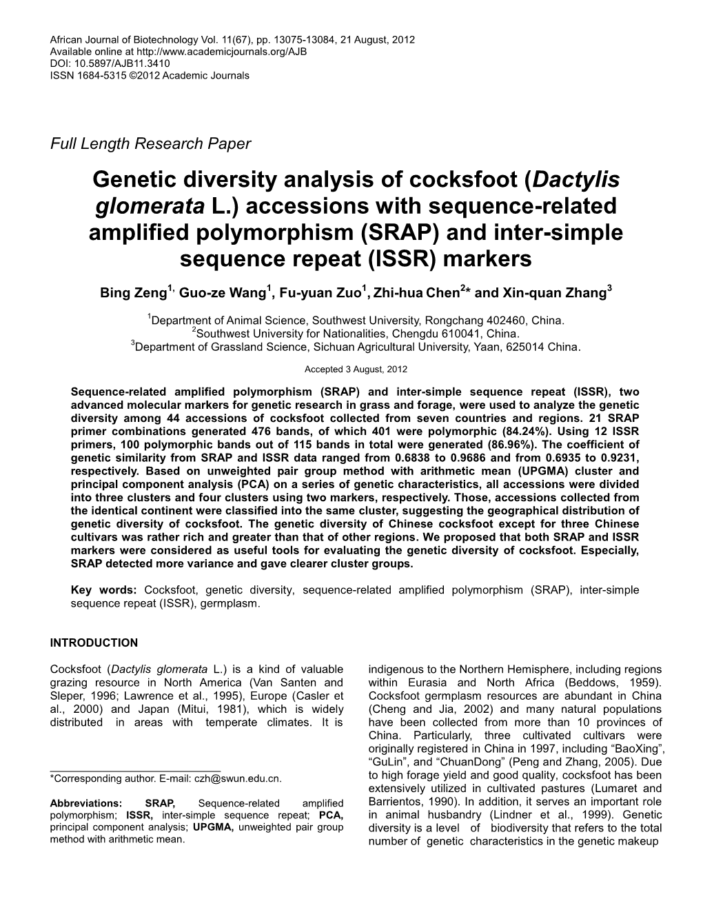 Genetic Diversity Analysis of Cocksfoot