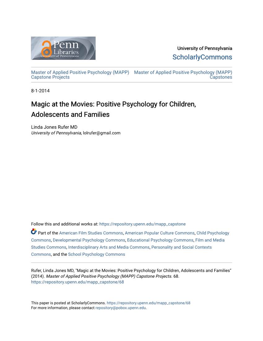Magic at the Movies: Positive Psychology for Children, Adolescents and Families