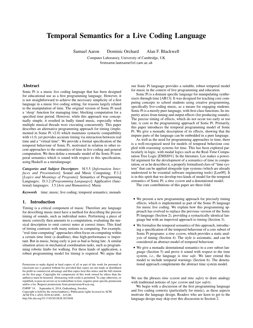 Temporal Semantics for a Live Coding Language